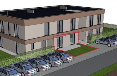 Poreč, stan u prizemlju u izgradnji od 77 m2 sa vrtom, 2 km od centra